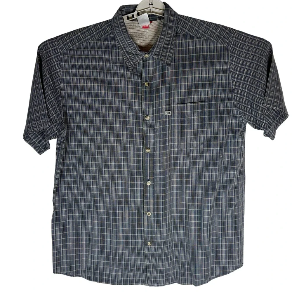 The North Face Mens XL Blue Plaid Short Sleeve‎ Button Down Shirt Modal Blend